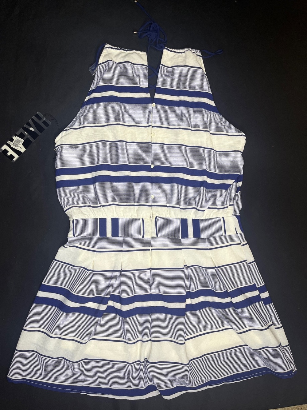 HYFVE Blue and White Striped Halter Romper Size Large NWT
